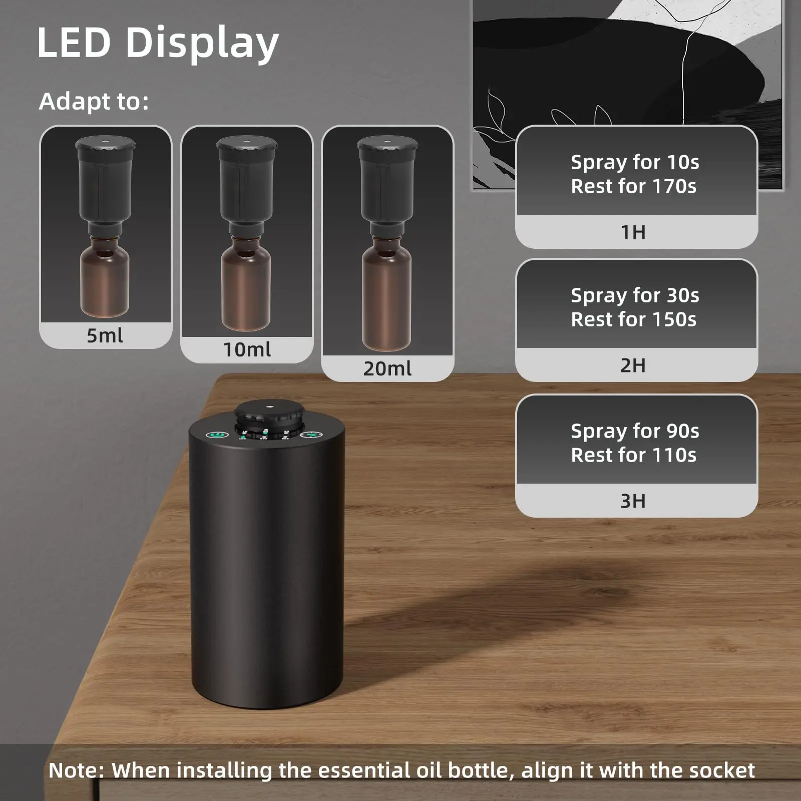 Waterless Essential Oil Diffuser Battery Operated Cordless Aromatherapy Diffuser with Timing & 3 Mist Levels car Diffuser
