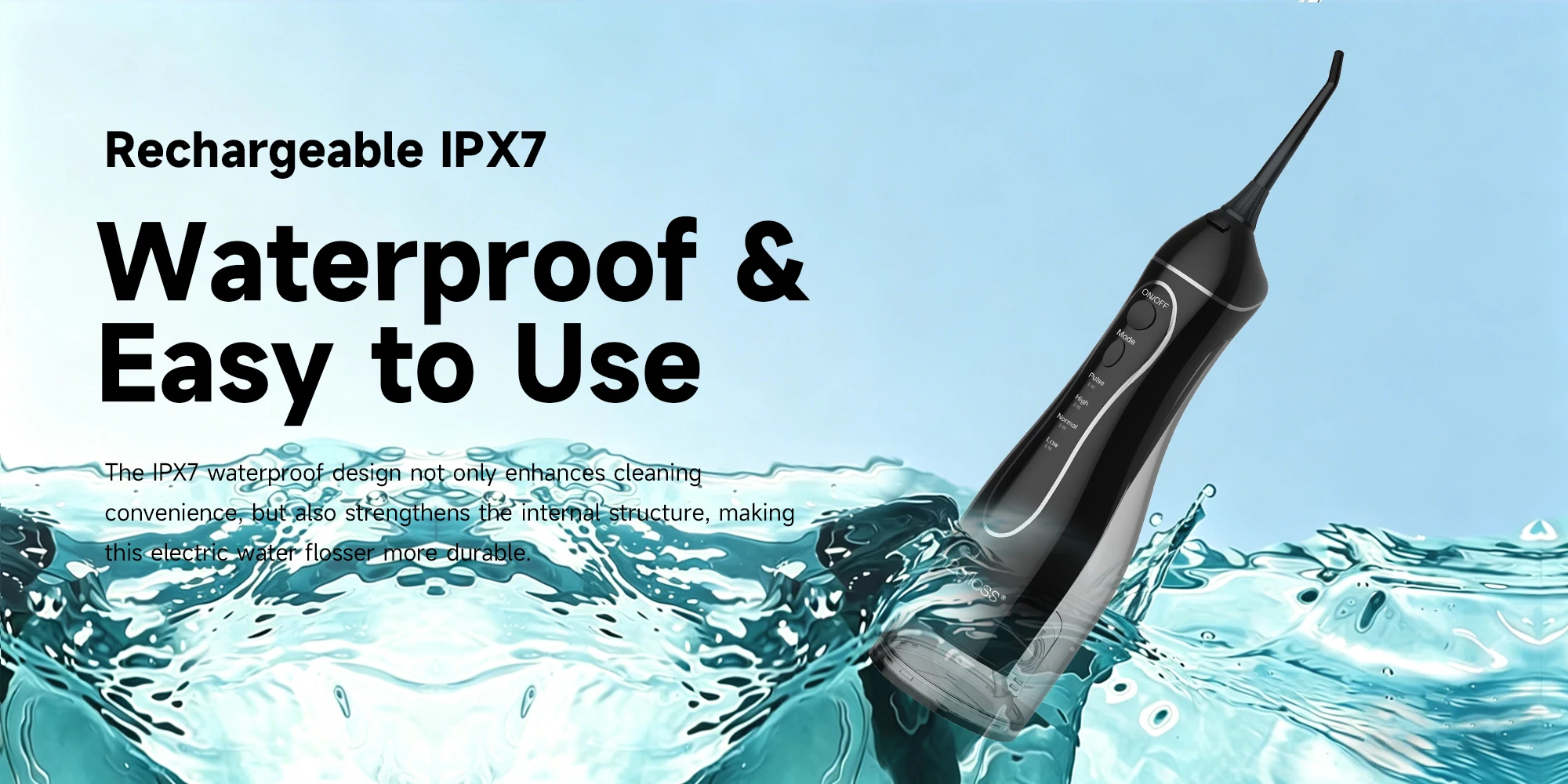 H2ofloss Portable Water Flosser Oral Irrigator 300ML 4 Modes, Curved Angled Tips Reach Back Teeth and Gaps, USB-C Rechargeable