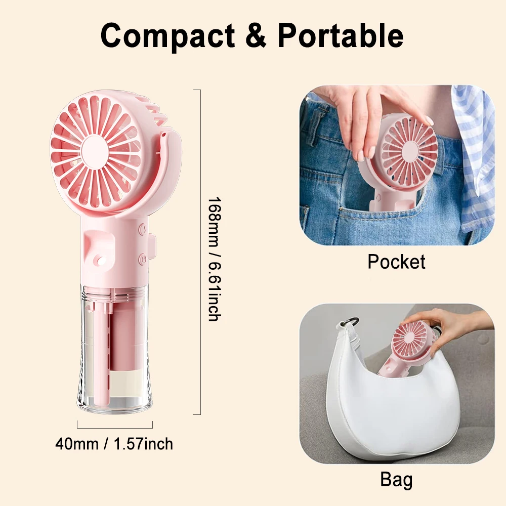 Portable Fan Mini Handheld Humidifier Fan USB Rechargeable Portable Handheld Mist Fan with Humidifier Mini Water Spray Hand Fans