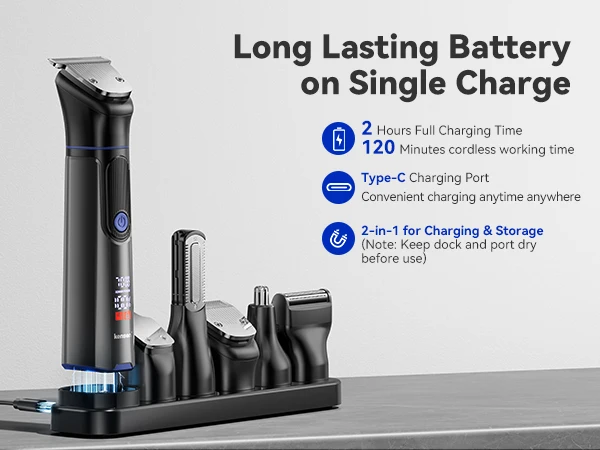 Kensen S38 Electric Hair Trimmer for Men 6 in 1 Body Hair Shaver Nose Beard Trimmer IPX6 Waterproof Hair Cutting Machine Barber