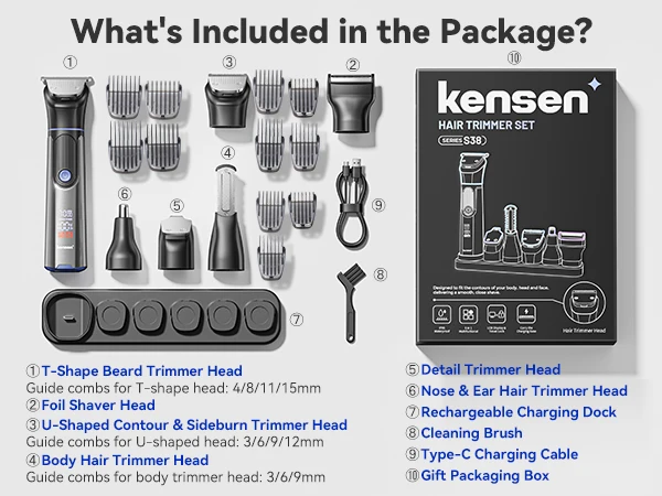 Kensen S38 Electric Hair Trimmer for Men 6 in 1 Body Hair Shaver Nose Beard Trimmer IPX6 Waterproof Hair Cutting Machine Barber