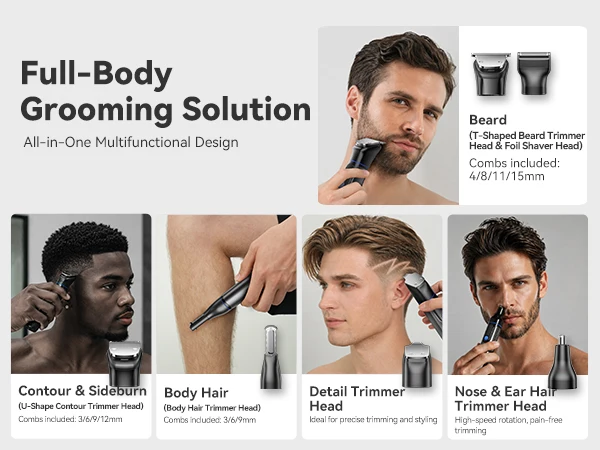 Kensen S38 Electric Hair Trimmer for Men 6 in 1 Body Hair Shaver Nose Beard Trimmer IPX6 Waterproof Hair Cutting Machine Barber
