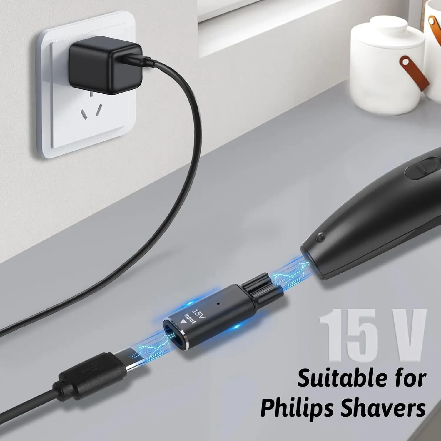15V HQ8505 Type-C Shaver Adapter Charging Converter for Philips Norelco One Blade Pro QP6510 QP6520 QP6530 Beard Trimmer
