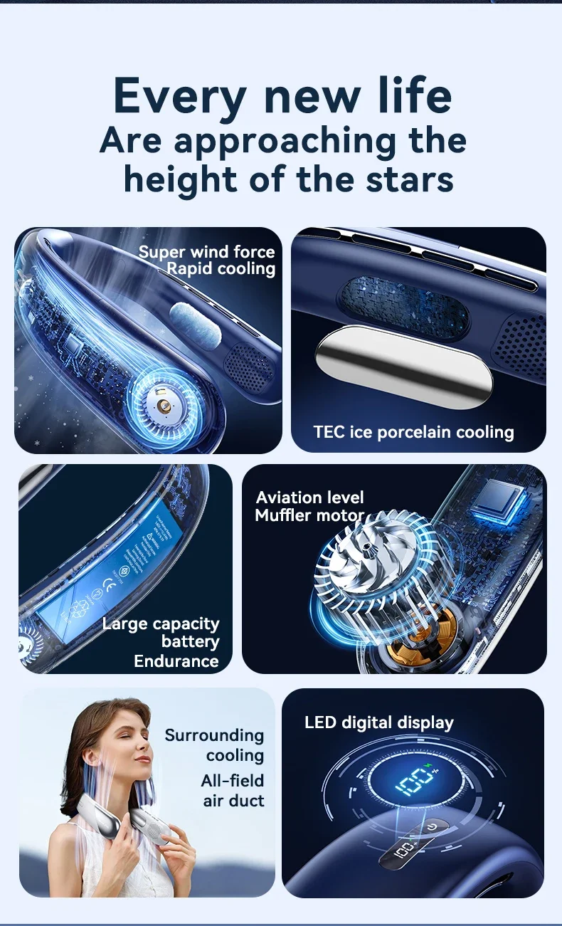 Lenovo Portable Neck Air Conditioner 5 Speed Ultra Hanging Neck Fan Rechargeable Semiconductor Refrigeration Leafless Fan 2026