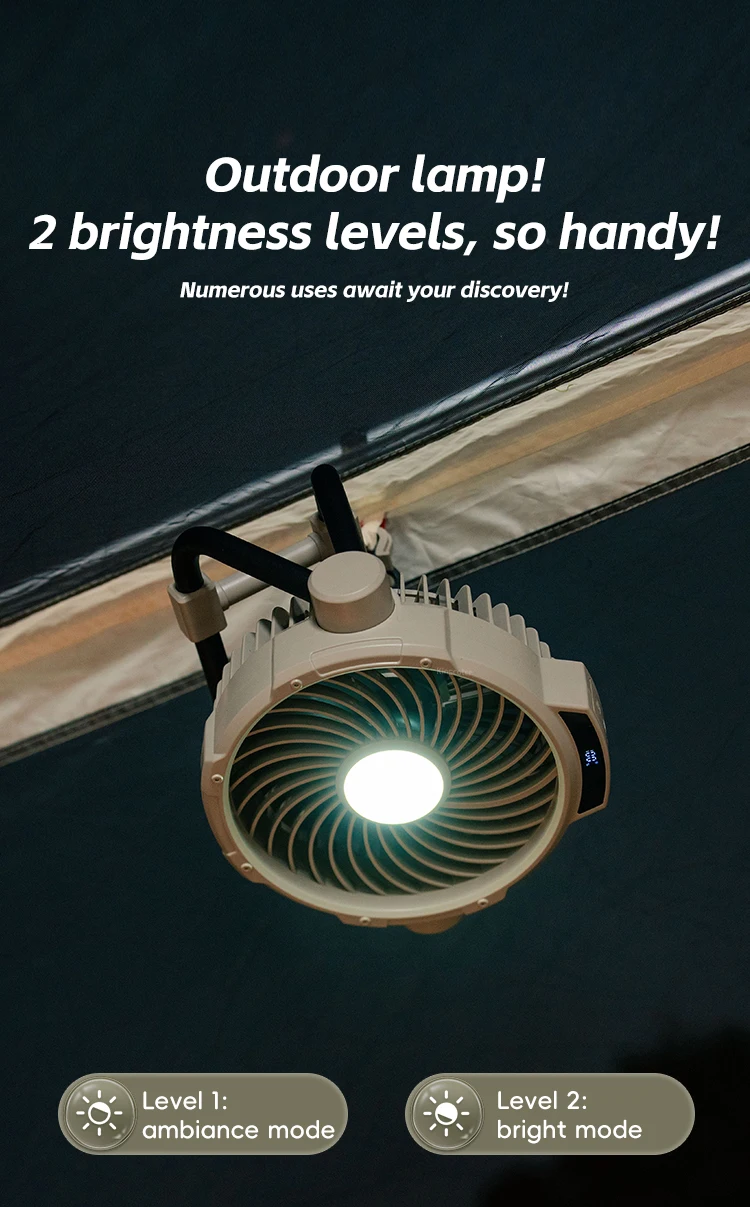 Portable 6 in 1 Outdoor Camping Fan 10000mAh Rechargeable Wireless Tent Ceiling Fan 5 Speed Adjustment Remote Control LED Light