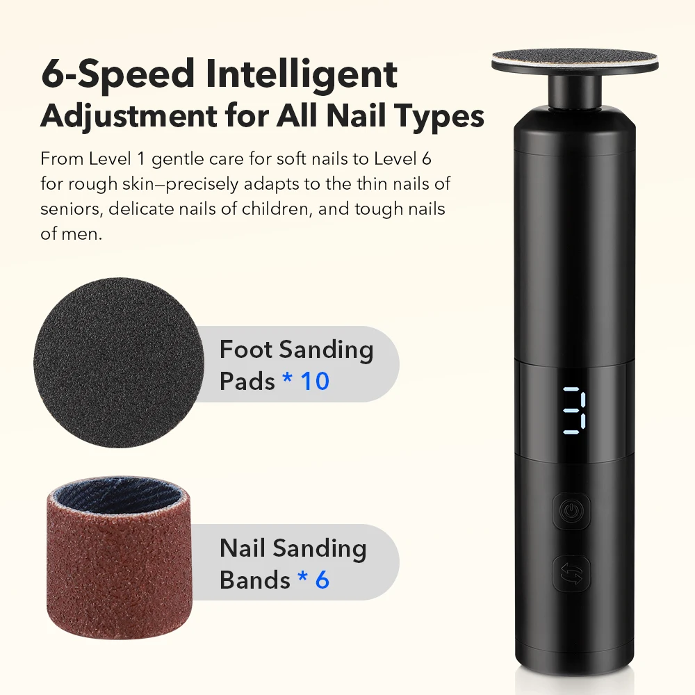Electric Foot Dead Skin Remover 6 Speeds Rechargeable Foot File Heels Exfoliator Callus Removal Professional Pedicure Tool