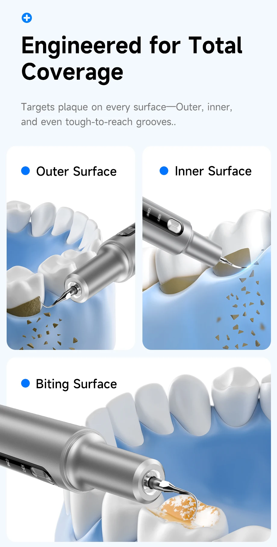 CURVY MOON T10 Electric Ultrasonic Calculus Scaler Tartar Eliminator Tooth Whiting Cleaning 5 Mode with UV LED Oral Care Tools