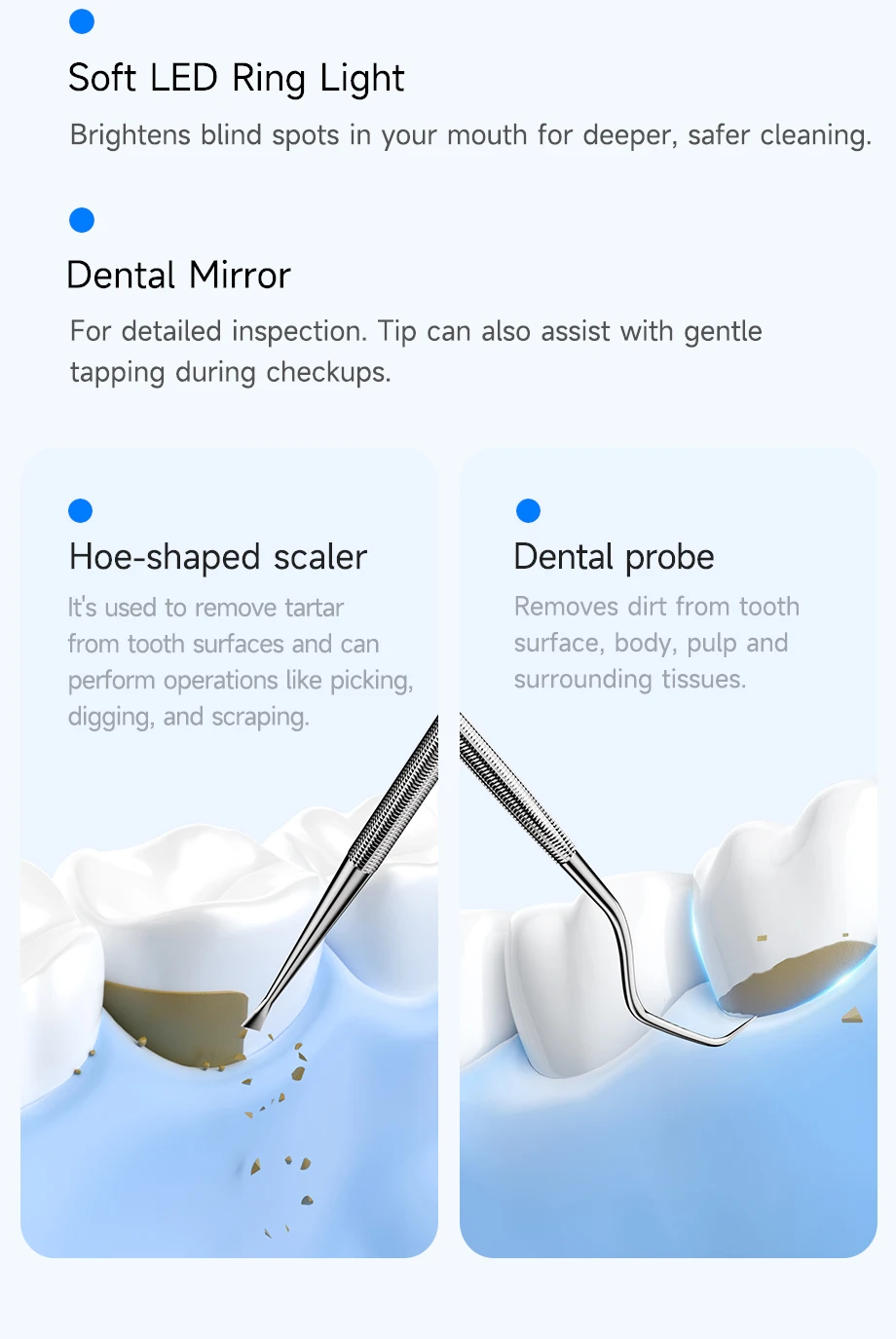 CURVY MOON T10 Electric Ultrasonic Calculus Scaler Tartar Eliminator Tooth Whiting Cleaning 5 Mode with UV LED Oral Care Tools