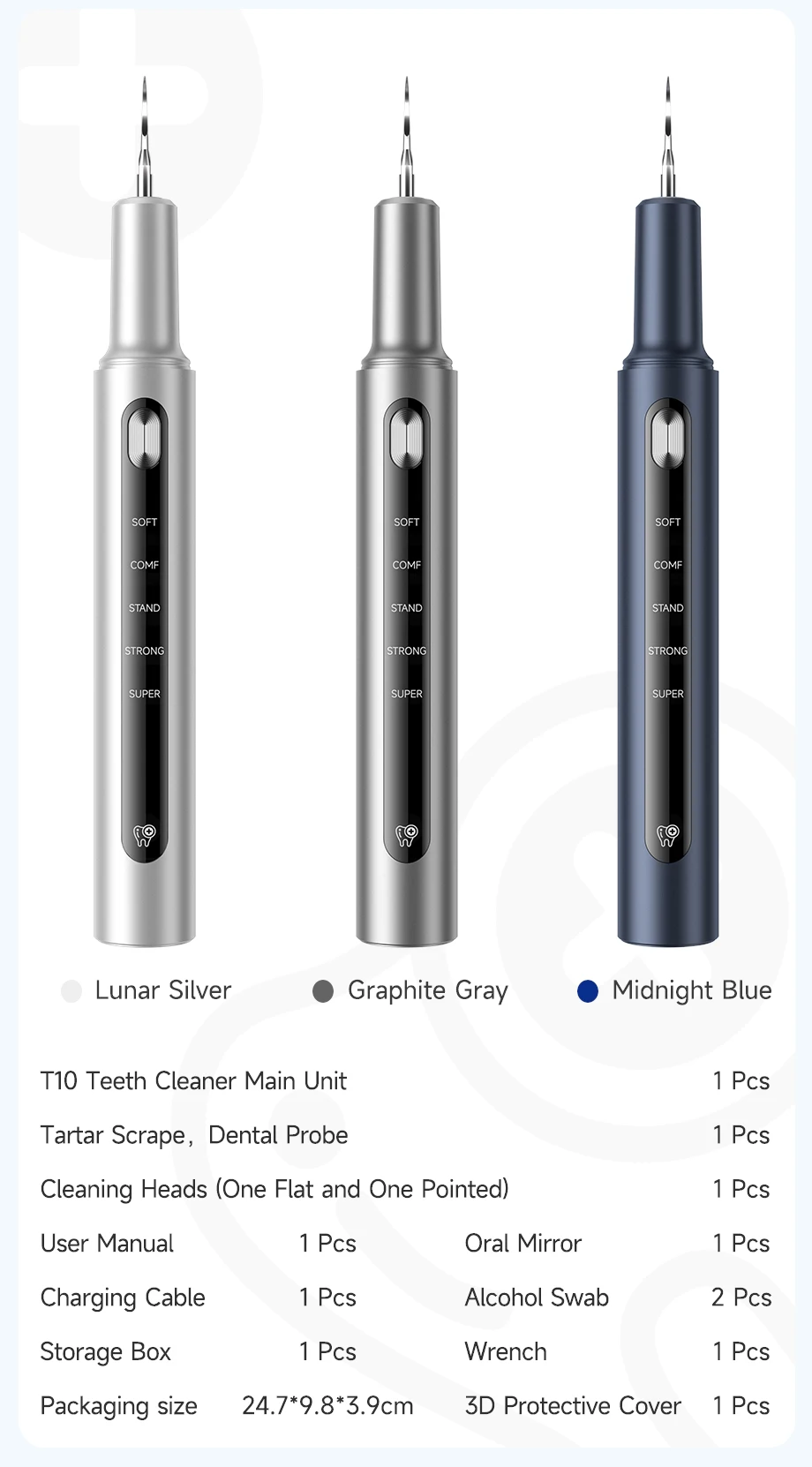 CURVY MOON T10 Electric Ultrasonic Calculus Scaler Tartar Eliminator Tooth Whiting Cleaning 5 Mode with UV LED Oral Care Tools