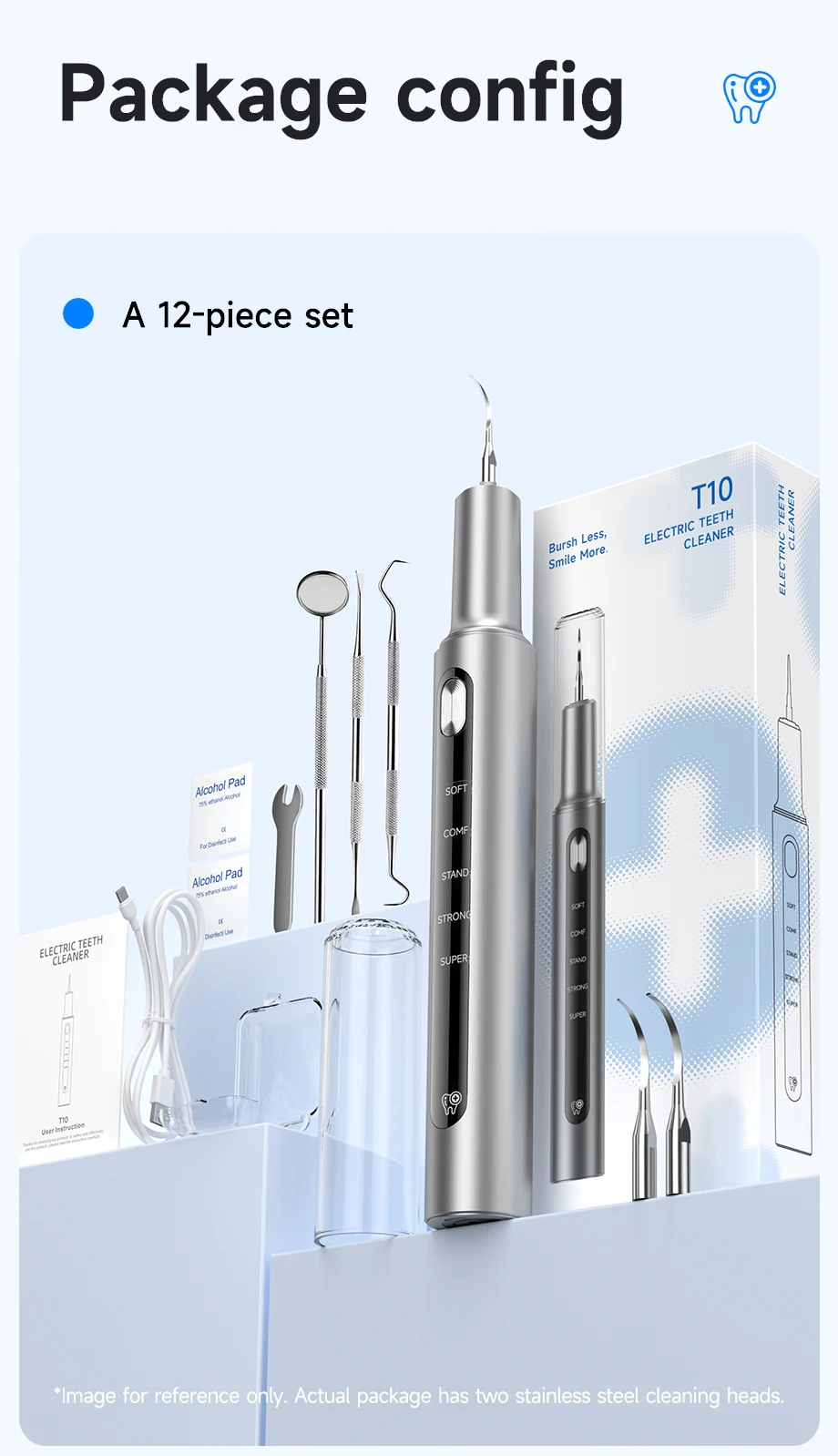CURVY MOON T10 Electric Ultrasonic Calculus Scaler Tartar Eliminator Tooth Whiting Cleaning 5 Mode with UV LED Oral Care Tools