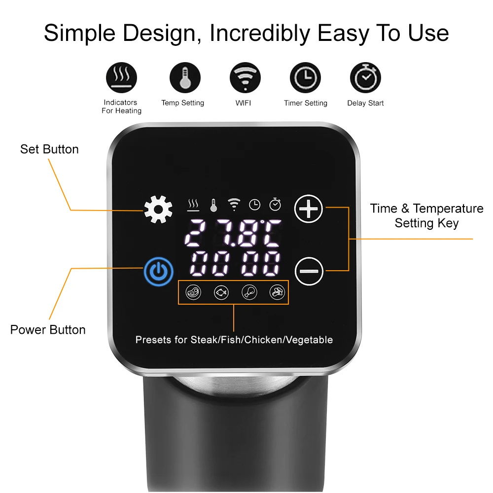 BioloMix 5th Generation Smart Sous Vide – Stainless Steel, IPX7 Waterproof, WiFi-Enabled Immersion Circulator with APP Control