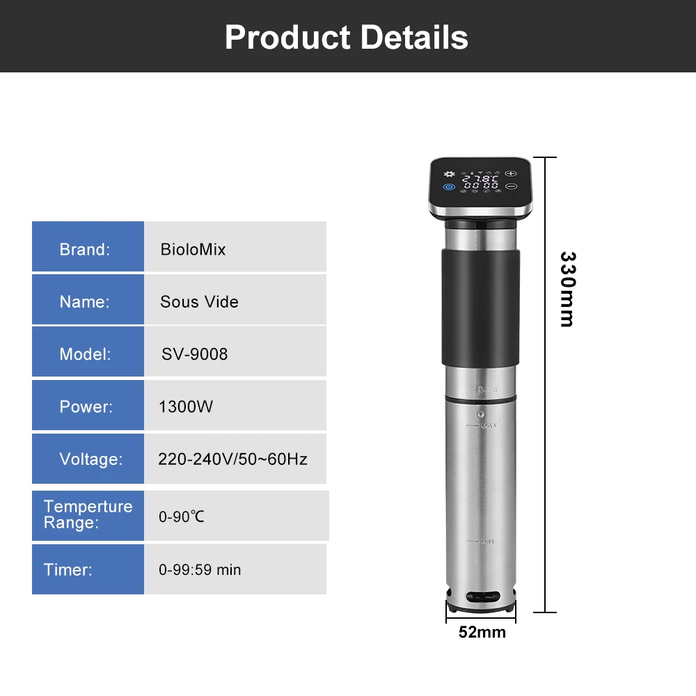 BioloMix 5th Generation Smart Sous Vide – Stainless Steel, IPX7 Waterproof, WiFi-Enabled Immersion Circulator with APP Control