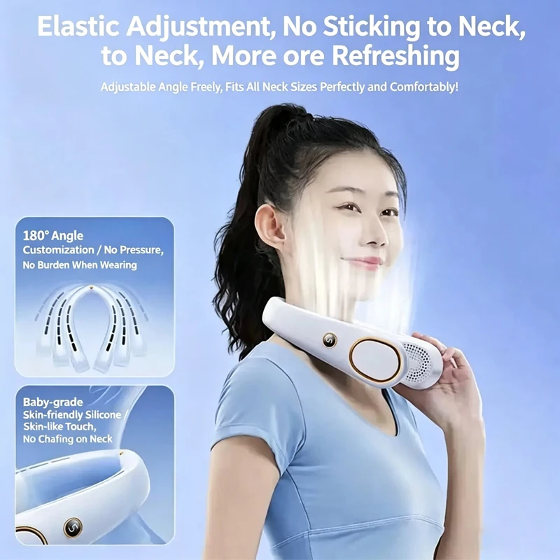 New Portable Neck Fan Upgraded, Long Battery Life Battery, Neck Support, 5 Speeds Gears Adjustment, Outdoor Wearable Hands-Free