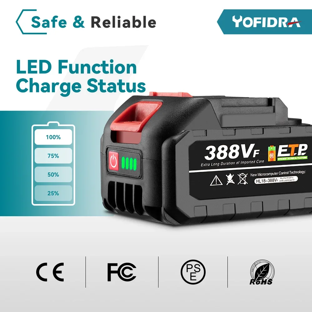 YOFIDRA 26mm Brushless Electric Hammer Electric Pick Impact Drill Multi-function Cordless Rotary Tool For Makita Battery Pin