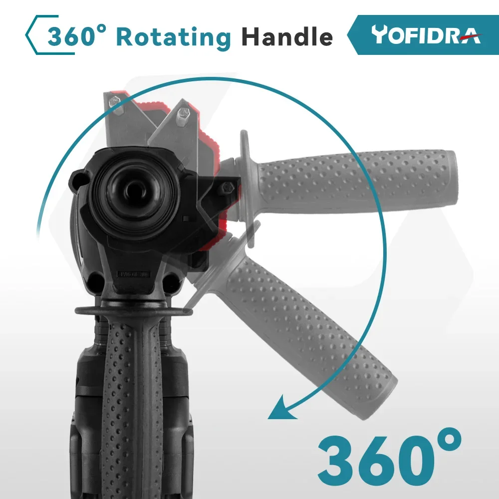 YOFIDRA 26mm Brushless Electric Hammer Electric Pick Impact Drill Multi-function Cordless Rotary Tool For Makita Battery Pin