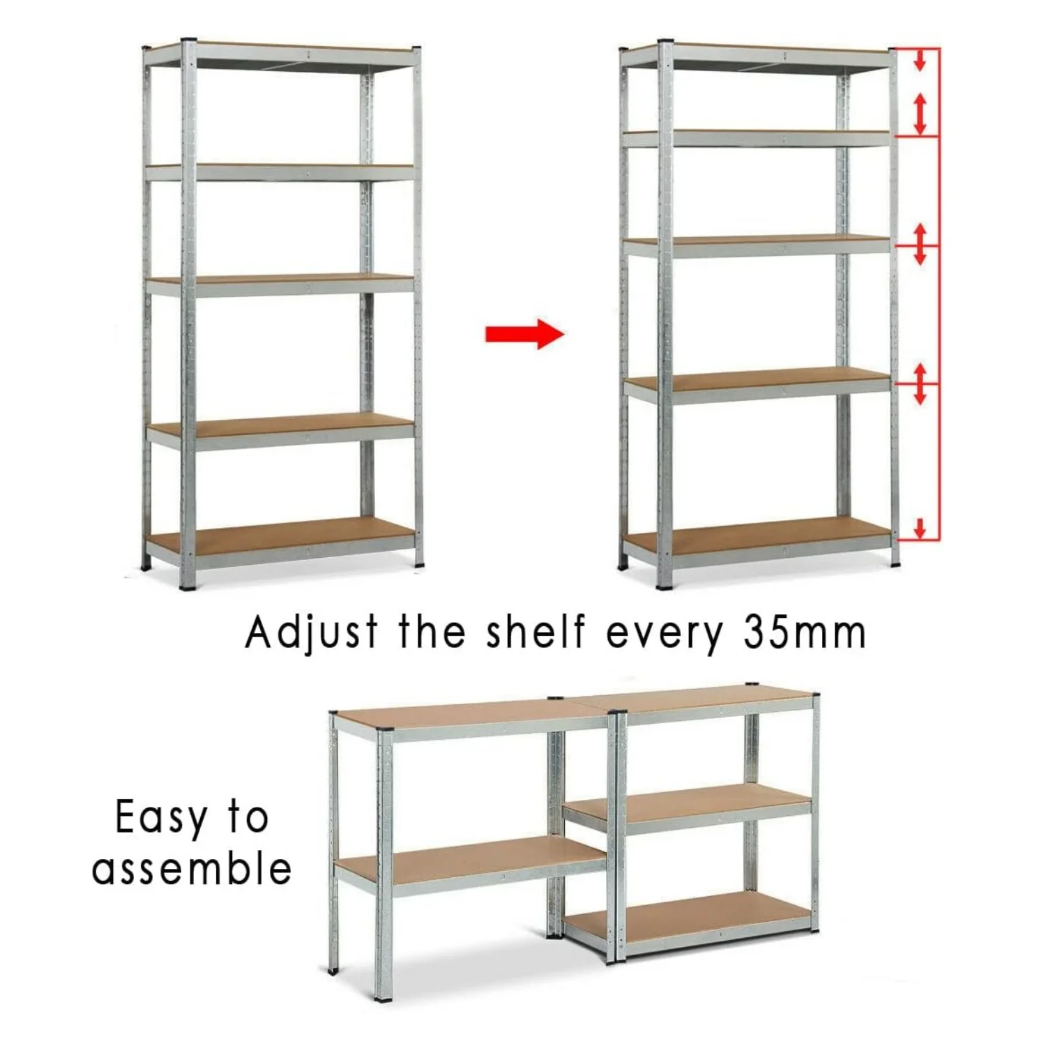 BRIEFNESS Multi-purpose Organiser 5 Tier Shelving Storage Racks Easy to Assemble Adjustable Height Workshop Storage Racks