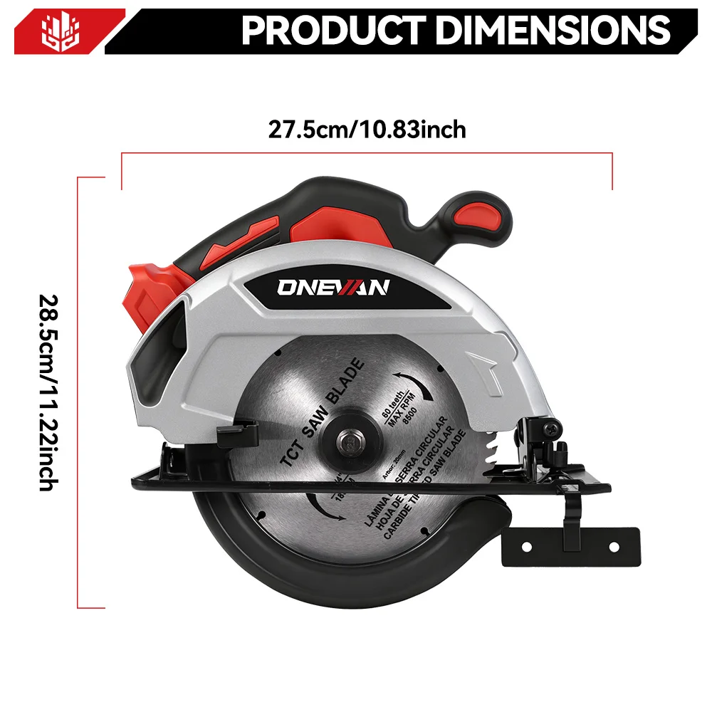 Brushless 7Inch 185mm Electric Circular Saw LED 11000RPM Cordless Adjustable Angle Woodwork Cutting Tool For Makita Battery Pin