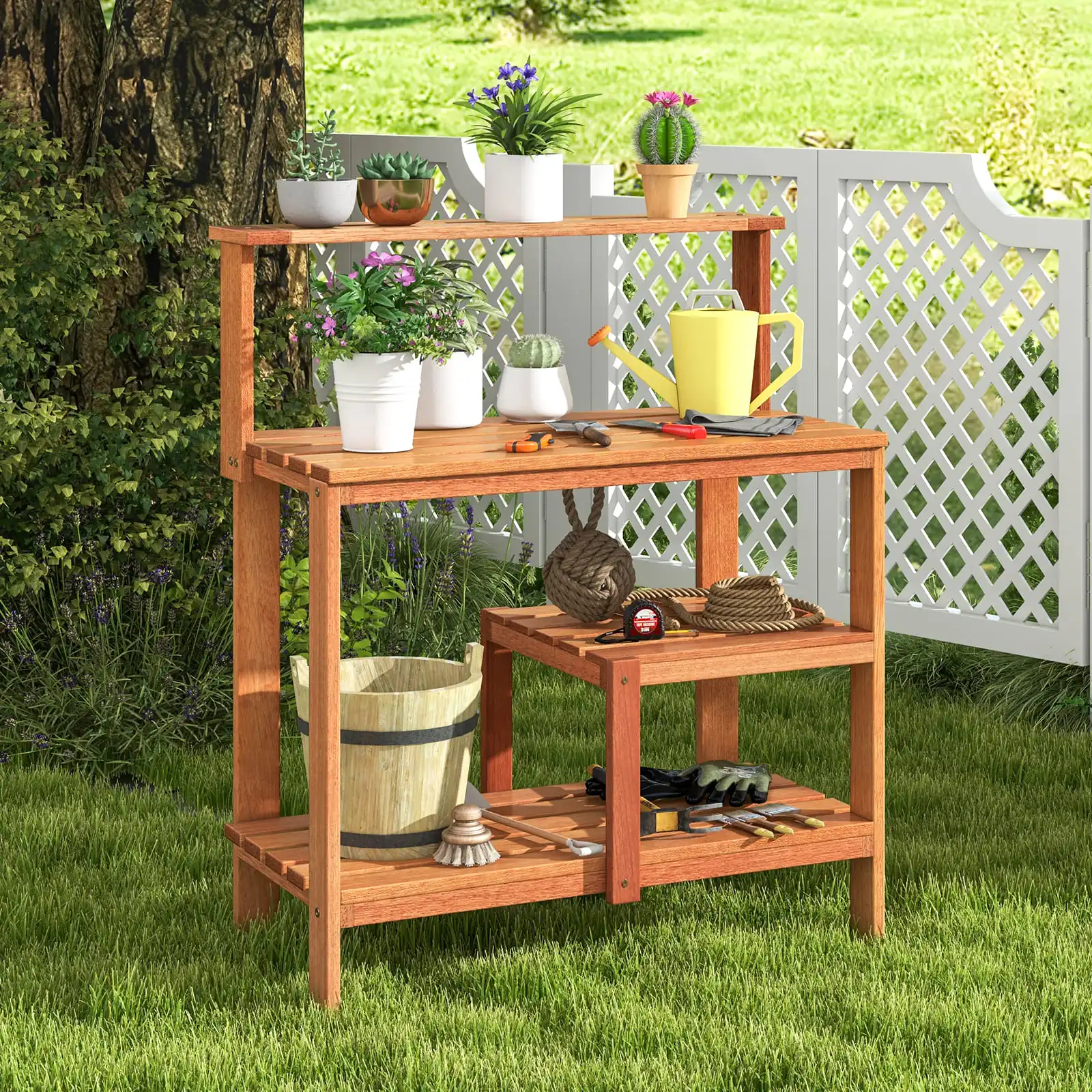 Garden Potting Bench Table Planting Workstation w/Storage-Natural