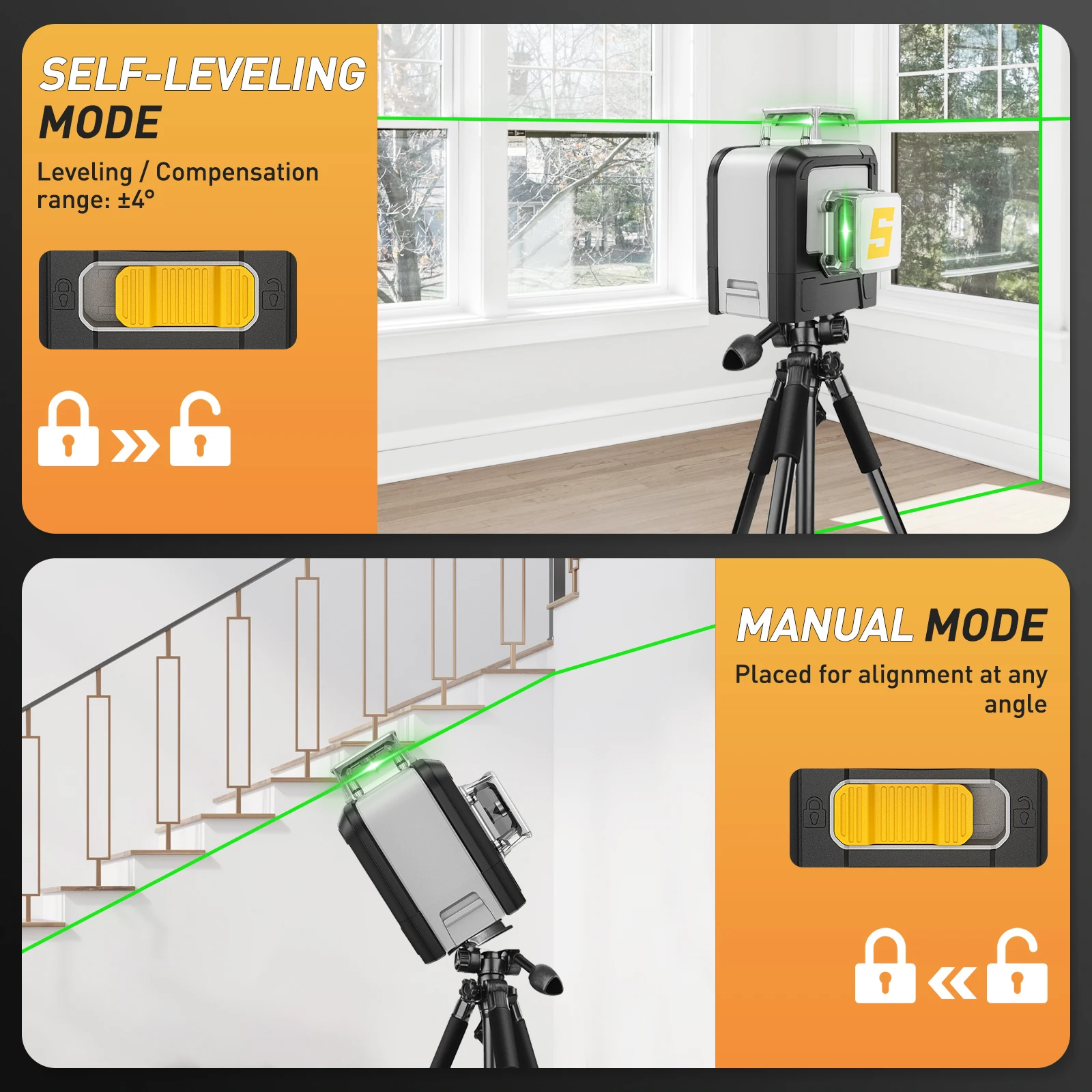 SAVSEC 12 Lines 3D Laser Level Green Beam Self-Leveling 360° Horizontal & Vertical Cross Lines Laser Tools With Lithium Battery