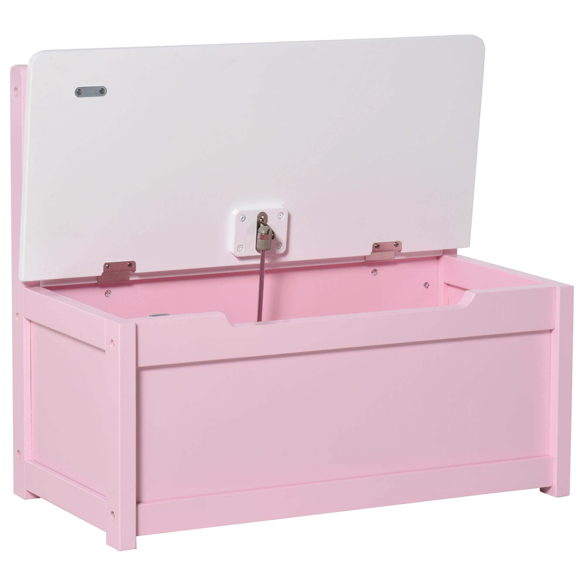 HOMCOM 2 In 1 Wooden Toy Box, Kids Seat Bench Storage Chest Cabinet Organiser w/ Safety Pneumatic Rod, 60 x 30 x 50cm