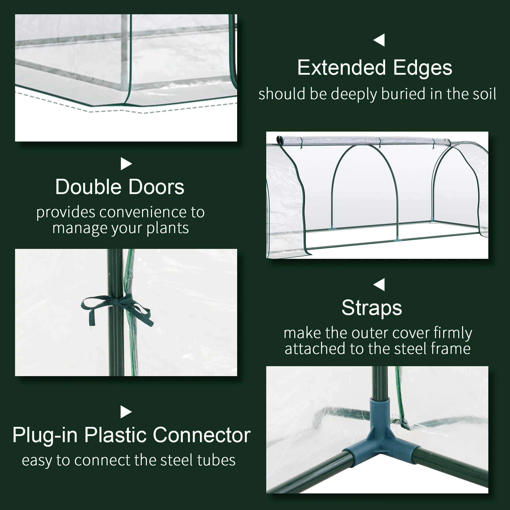 Transparent Pvc Tunnel Greenhouse Green Grow House Steel Frame 250 X 100 X 80cm