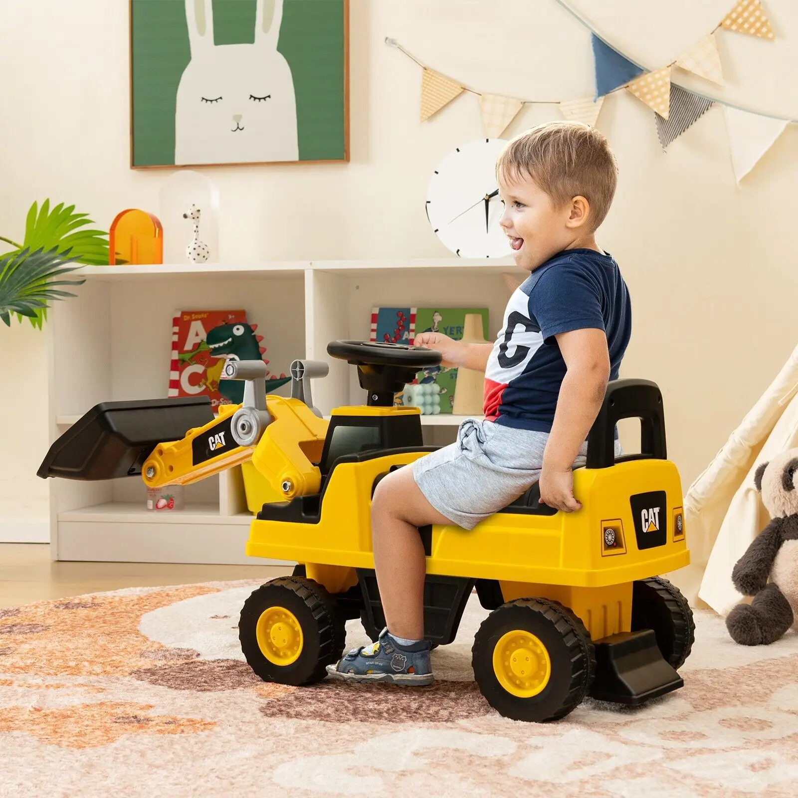 DORTALA Kids Ride-on Excavator Construction Bulldozer Truck Toddlers Sliding Toy Car