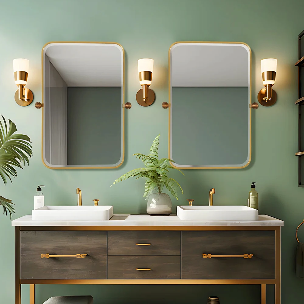 【Lifeideas】Vintage Gold wall Mirror Dressing Table Bathroom Mirror Makeup Bedroom Frame quality standing home decor items