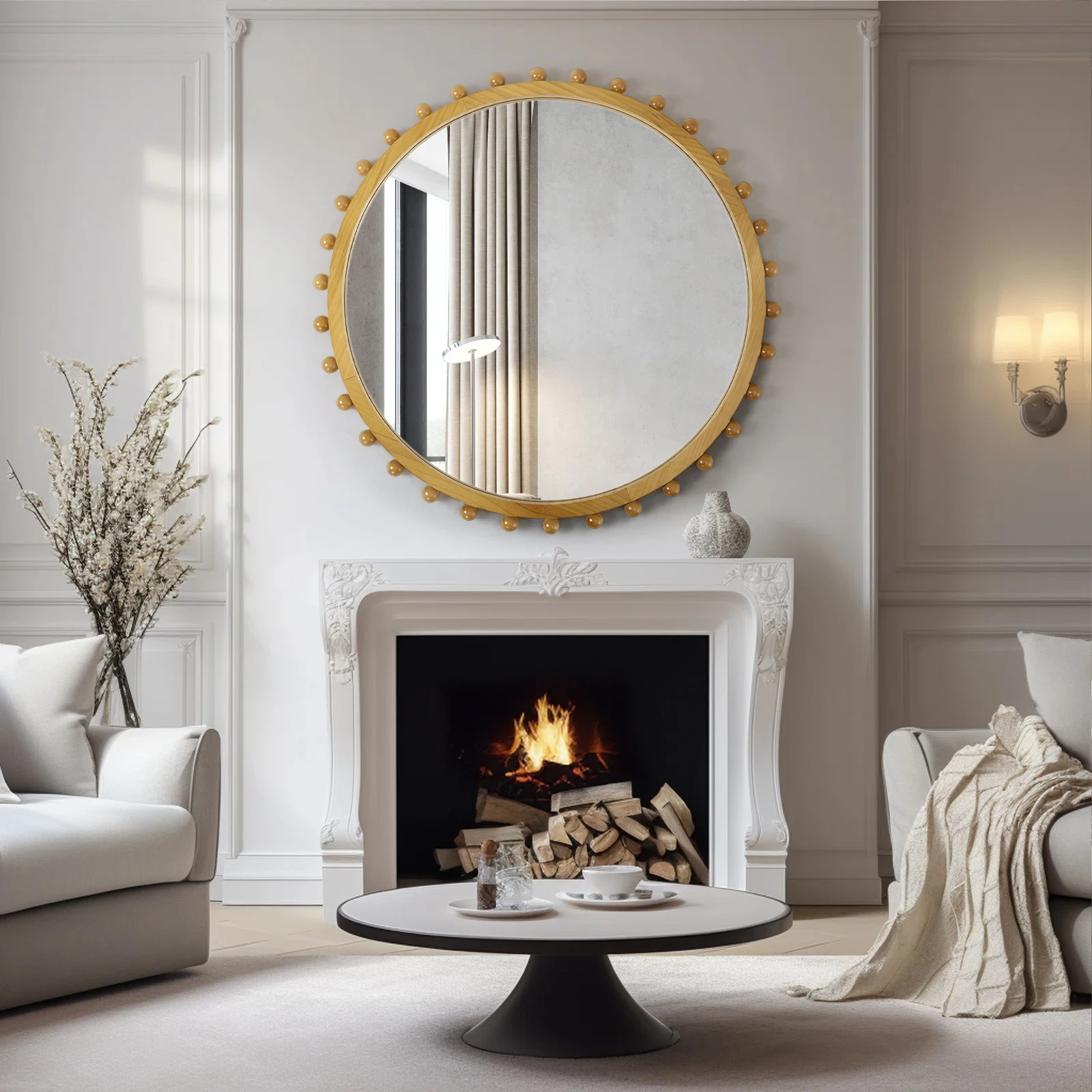 【Lifeideas】Vintage Gold wall Mirror Dressing Table Bathroom Mirror Makeup Bedroom Frame quality standing home decor items
