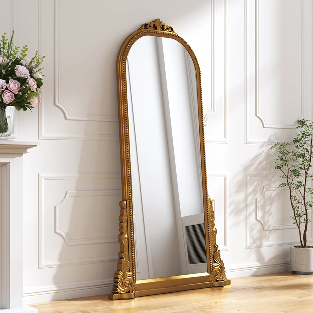 【Lifeideas】Vintage Gold wall Mirror Dressing Table Bathroom Mirror Makeup Bedroom Frame quality standing home decor items