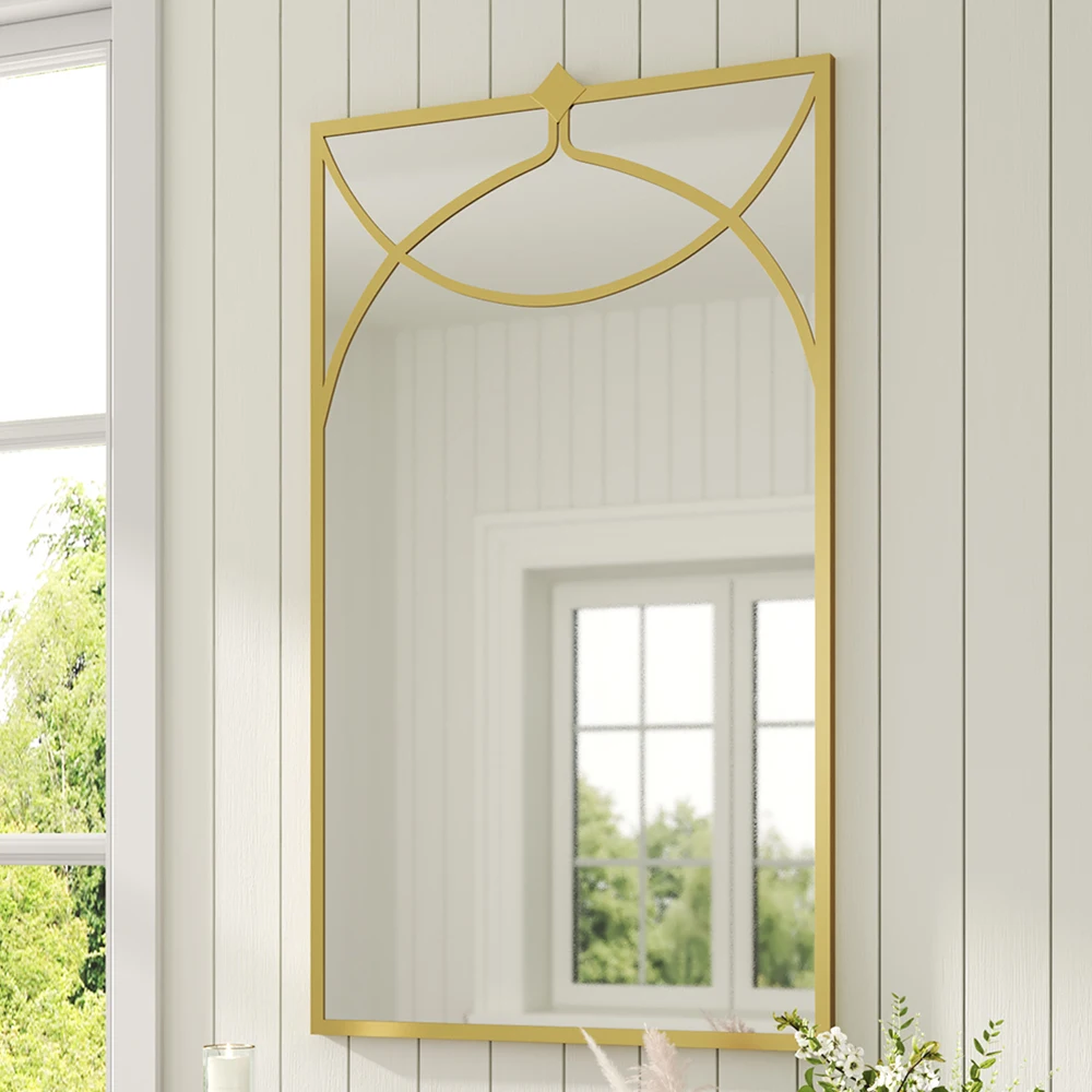 【Lifeideas】Vintage Gold wall Mirror Dressing Table Bathroom Mirror Makeup Bedroom Frame quality standing home decor items