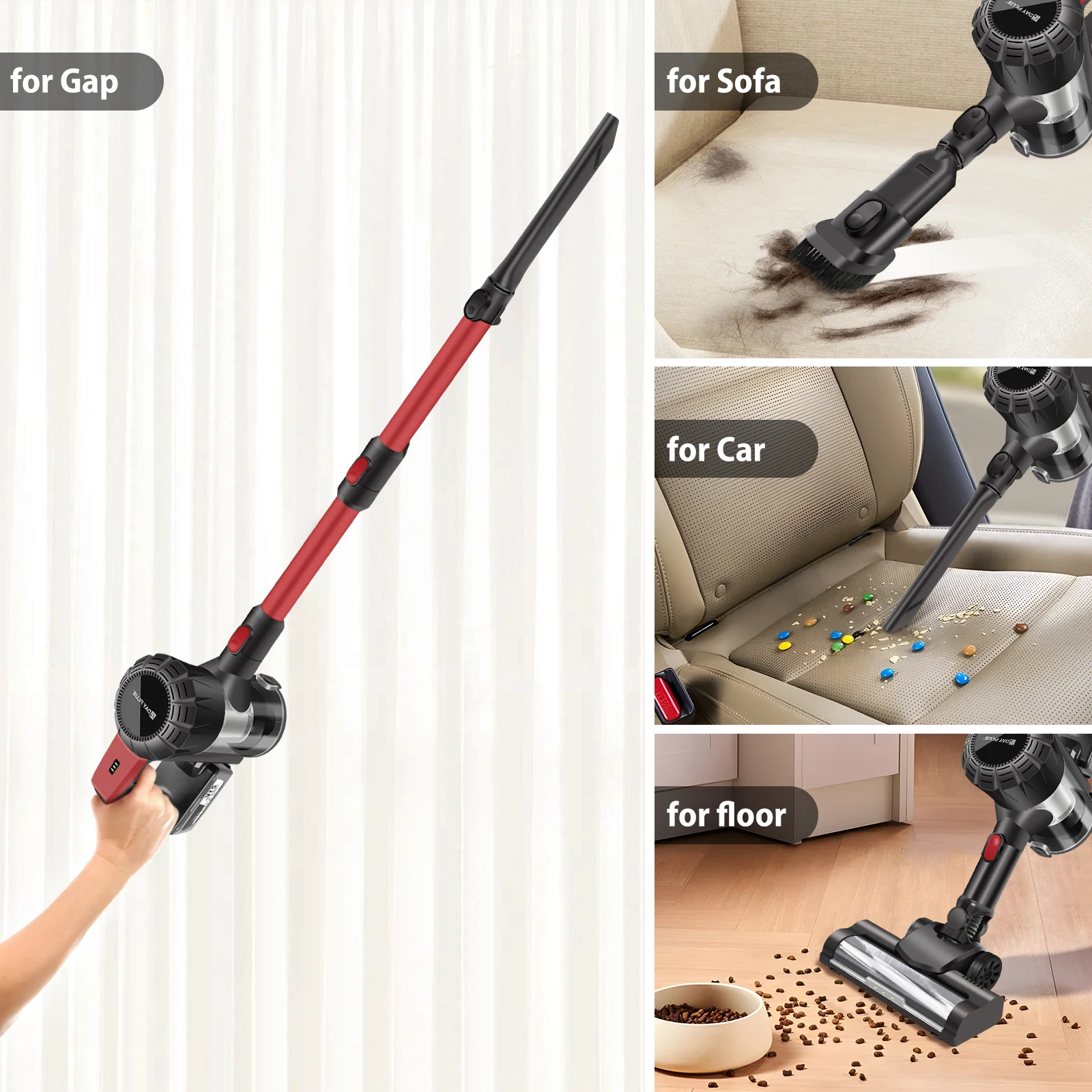Cordless Vacuum with LED Work Light 6IN1 with accessory function Hand vacuum cleaner wireless HEPA