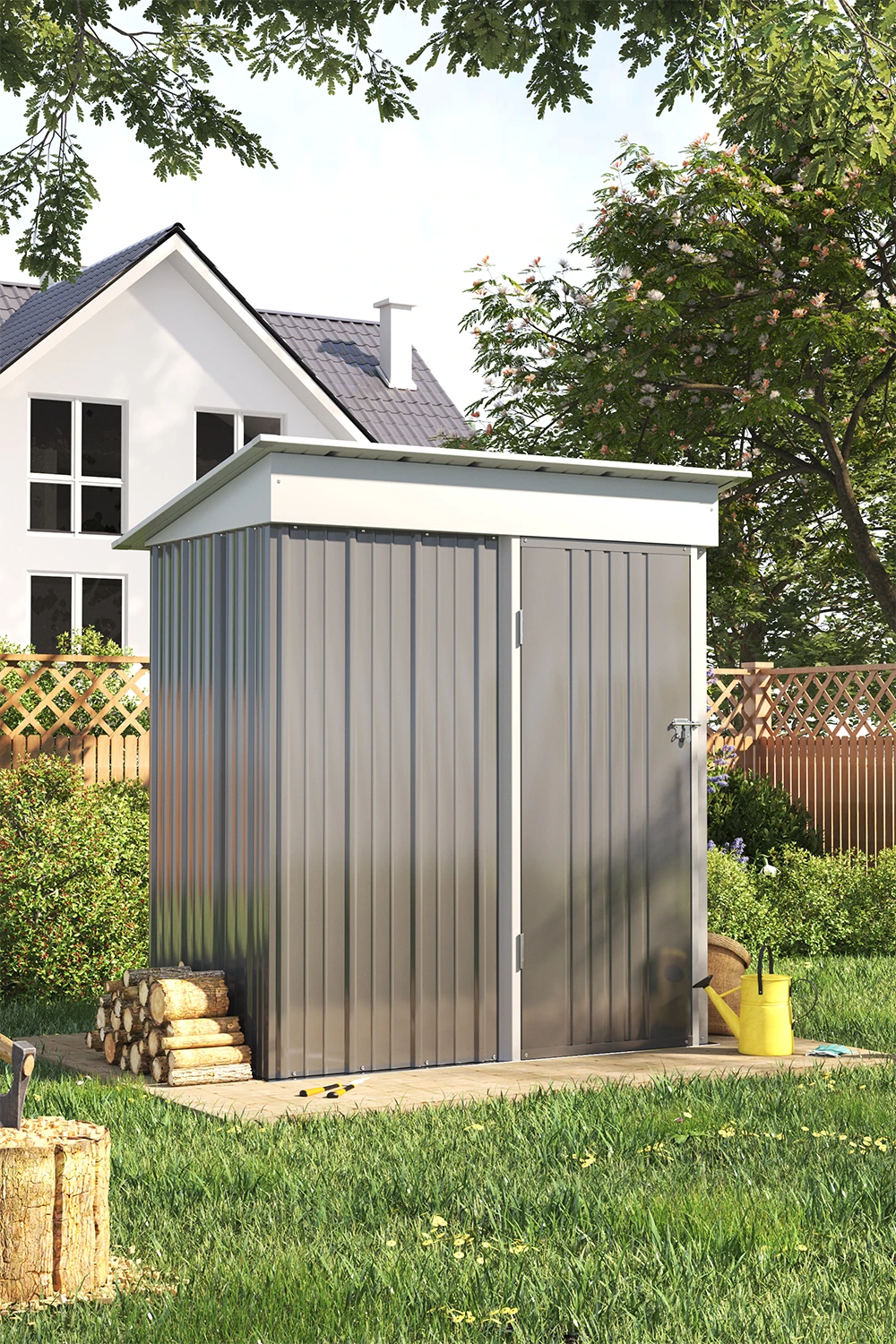 【Breeins】3 X 5 FT Outdoor Metal Storage Shed with Floor Frame Base, Galvanized Steel Garden Shed with 4 Ventilation Openings