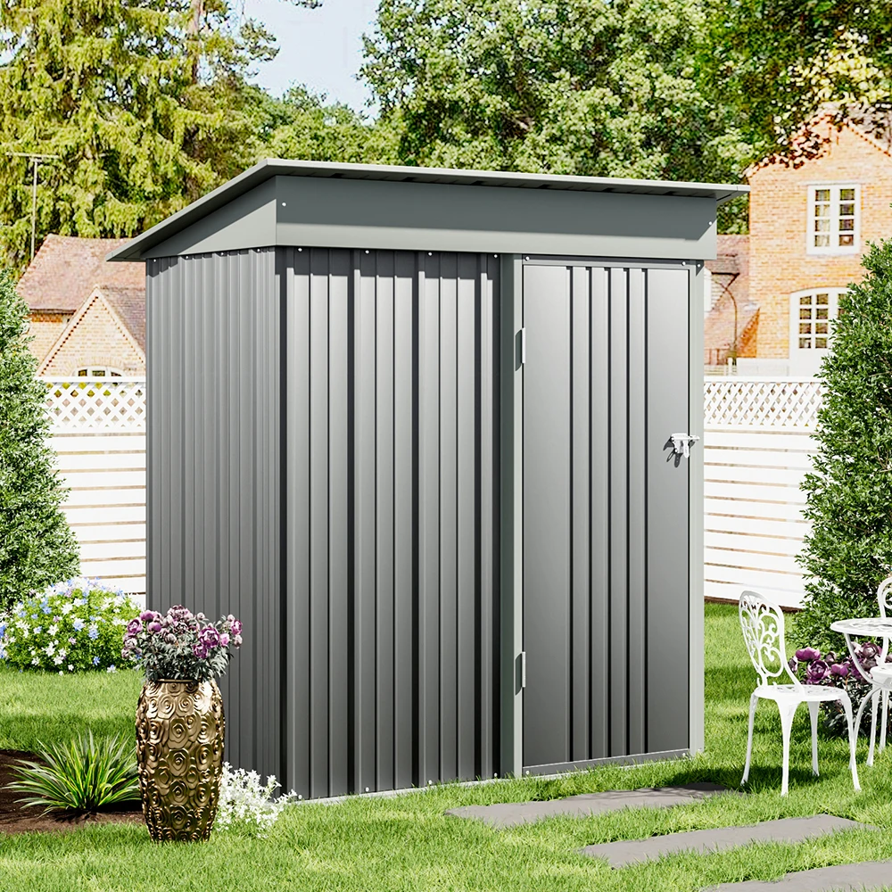 【Breeins】3 X 5 FT Outdoor Metal Storage Shed with Floor Frame Base, Galvanized Steel Garden Shed with 4 Ventilation Openings