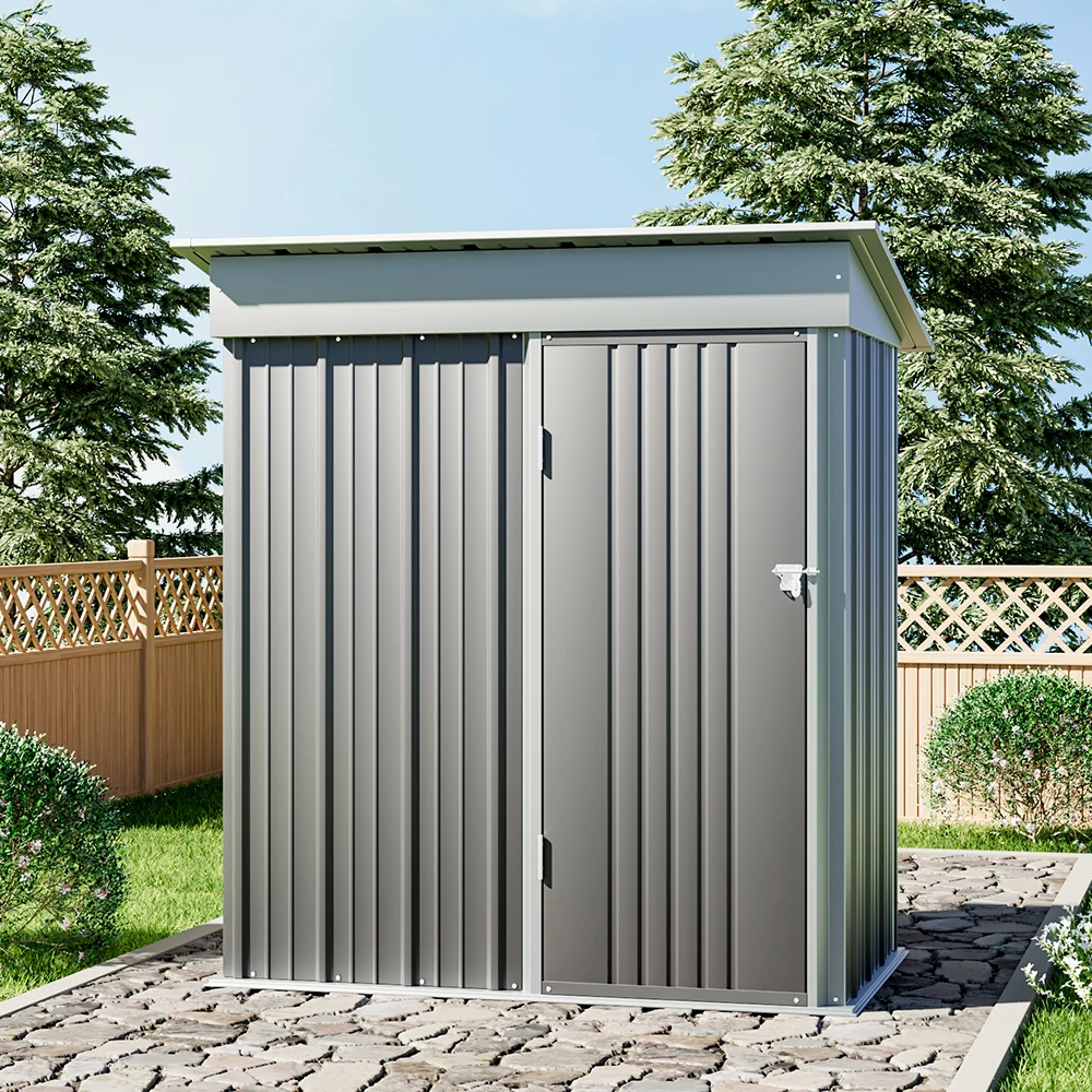 【Breeins】3 X 5 FT Outdoor Metal Storage Shed with Floor Frame Base, Galvanized Steel Garden Shed with 4 Ventilation Openings