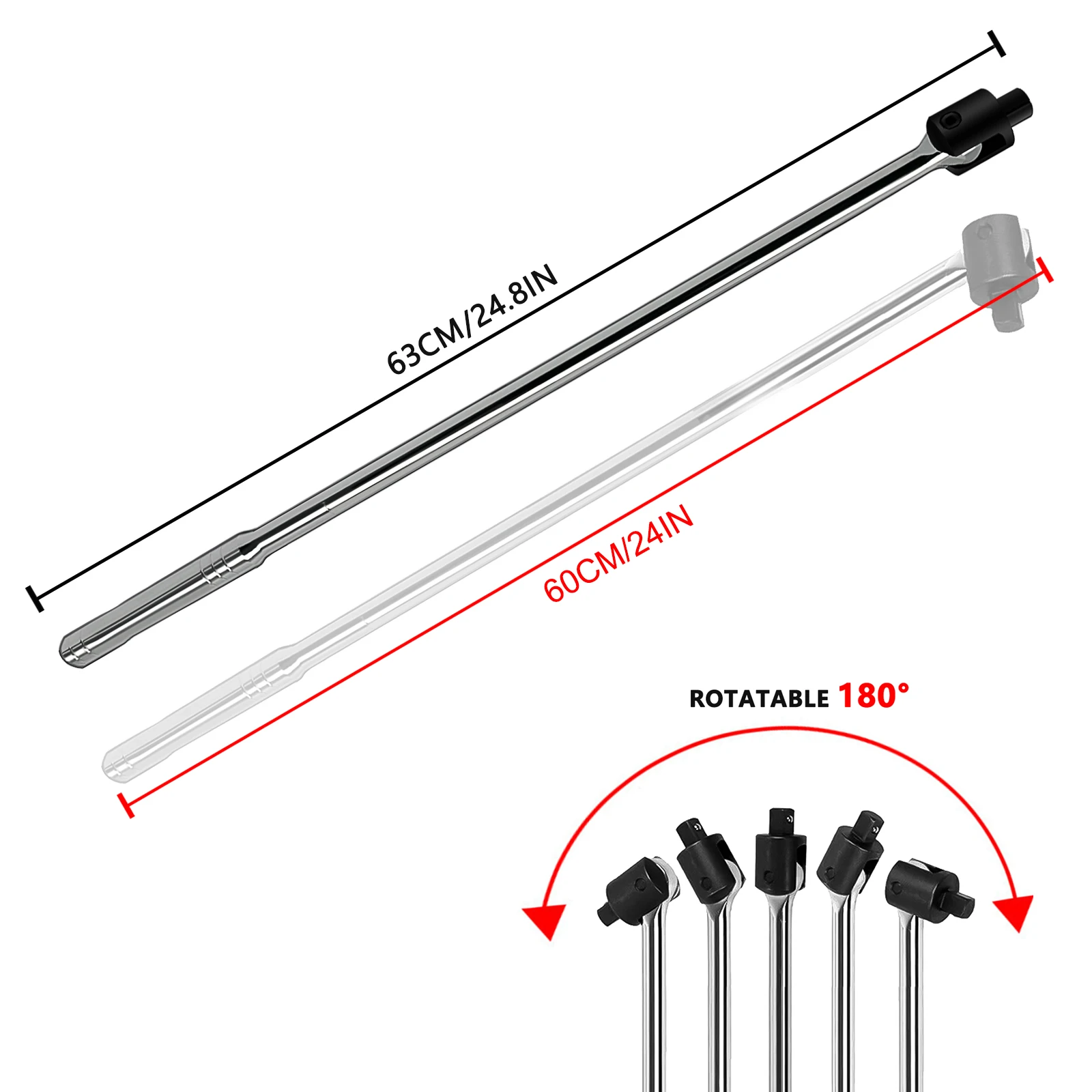 Professional 1/2" Drive Breaker Bar 24" 600mm Long Strong Arm Power Bar Wheel Socket Wrench Car Hand Repair Tool