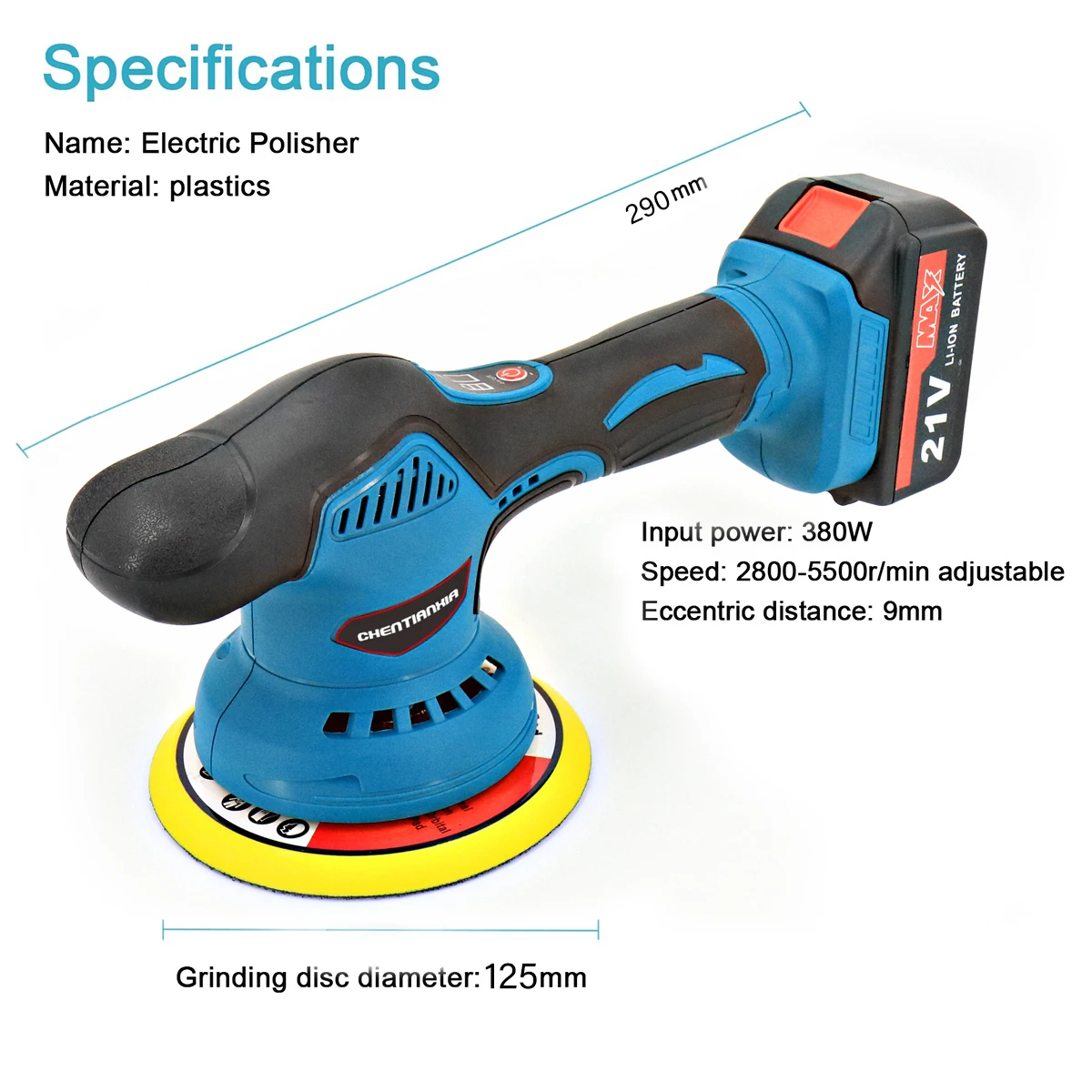 1/2 Battery Cordless Car Polisher Buffer 21V Sander 8 Speed Polishing Machine