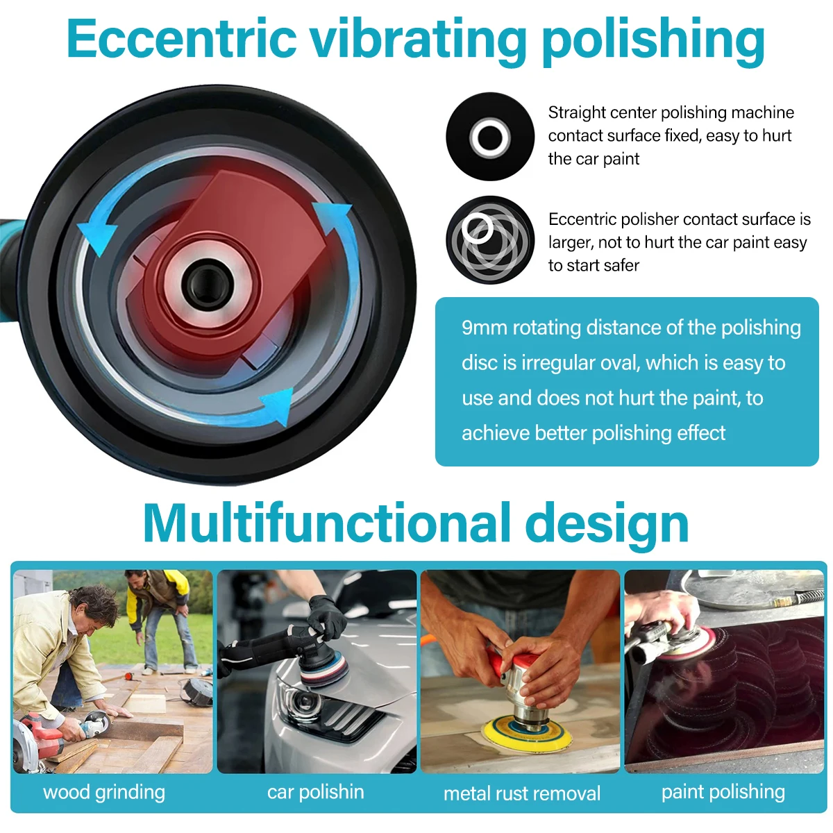 1/2 Battery Cordless Car Polisher Buffer 21V Sander 8 Speed Polishing Machine