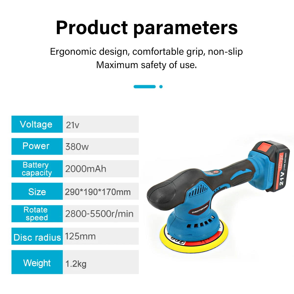 1/2 Battery Cordless Car Polisher Buffer 21V Sander 8 Speed Polishing Machine