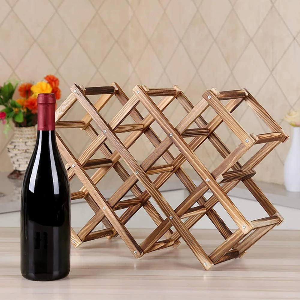 【Lifeideas】Wood 10 Bottles Foldable Wine Rack Stand Storage Display Shelf, Natural
