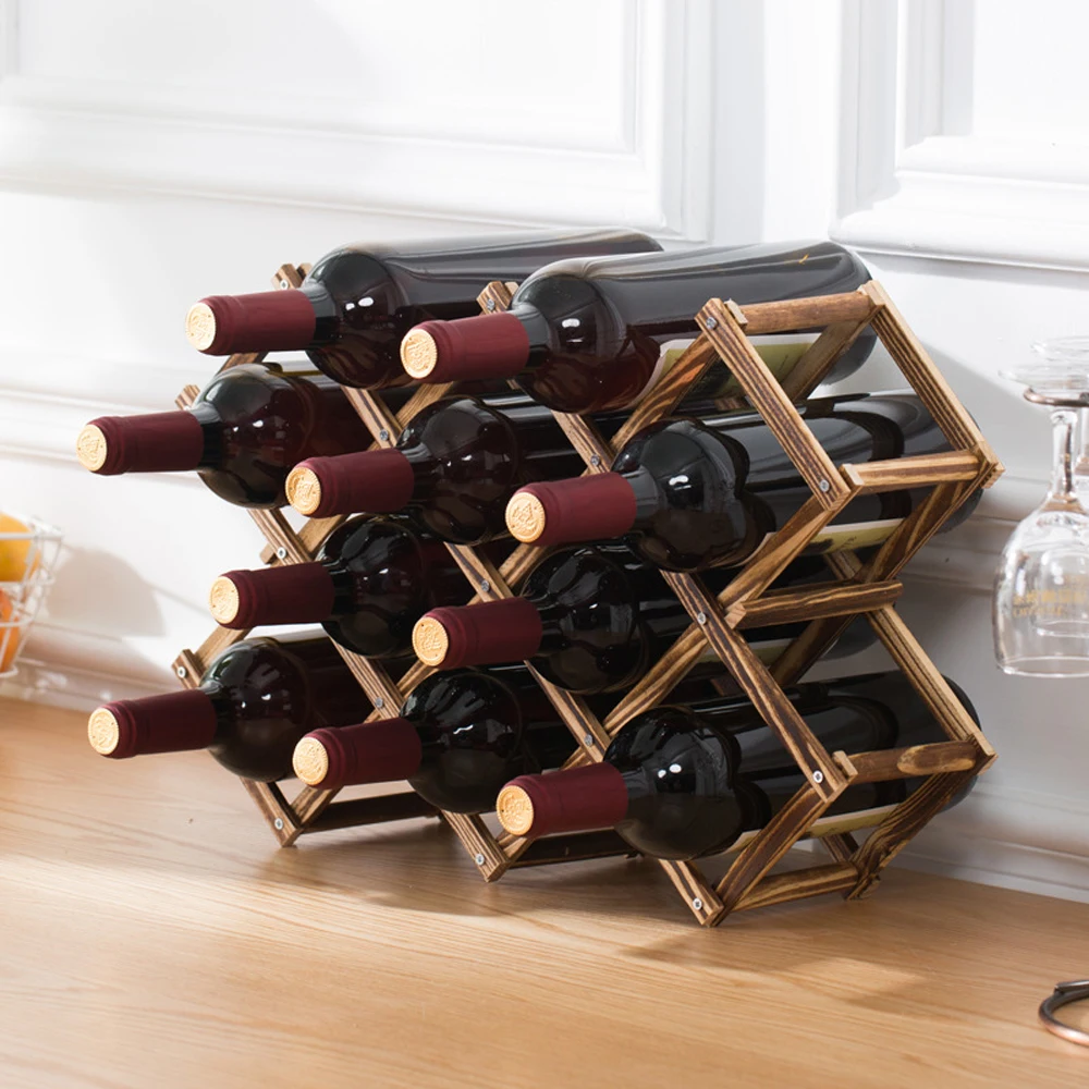 【Lifeideas】Wood 10 Bottles Foldable Wine Rack Stand Storage Display Shelf, Natural