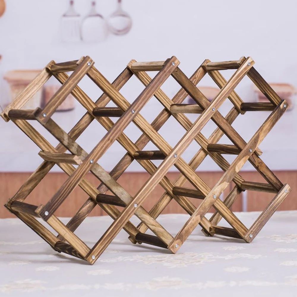 【Lifeideas】Wood 10 Bottles Foldable Wine Rack Stand Storage Display Shelf, Natural