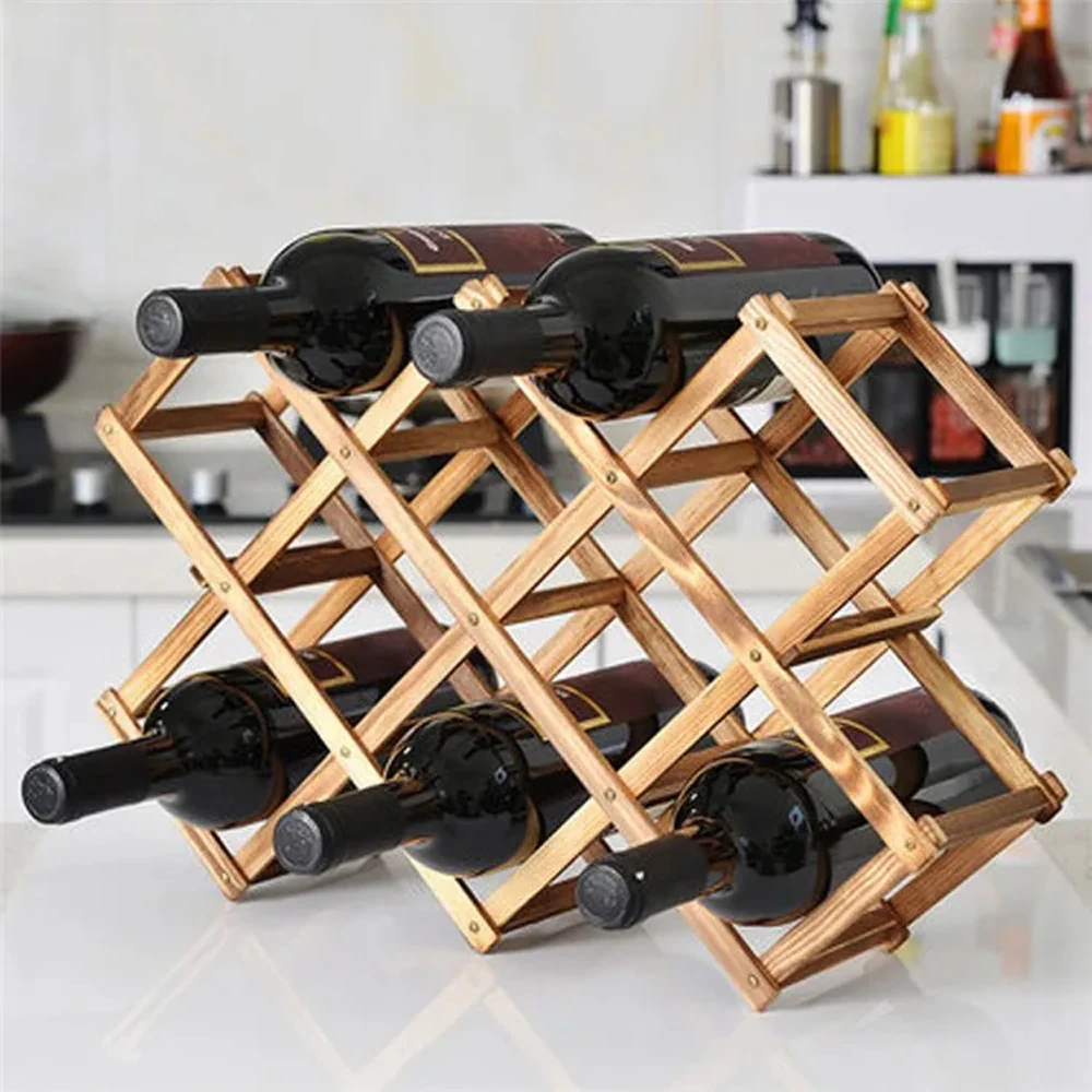【Lifeideas】Wood 10 Bottles Foldable Wine Rack Stand Storage Display Shelf, Natural