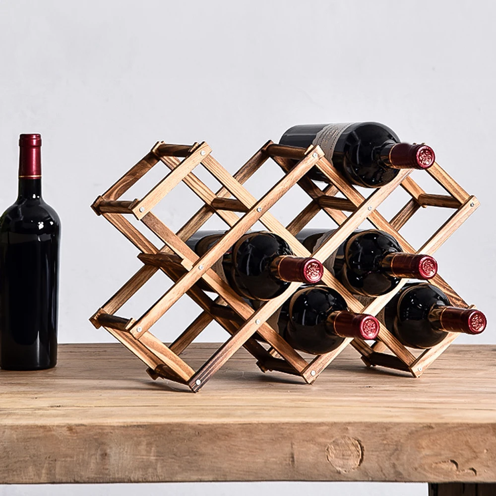 【Lifeideas】Wood 10 Bottles Foldable Wine Rack Stand Storage Display Shelf, Natural