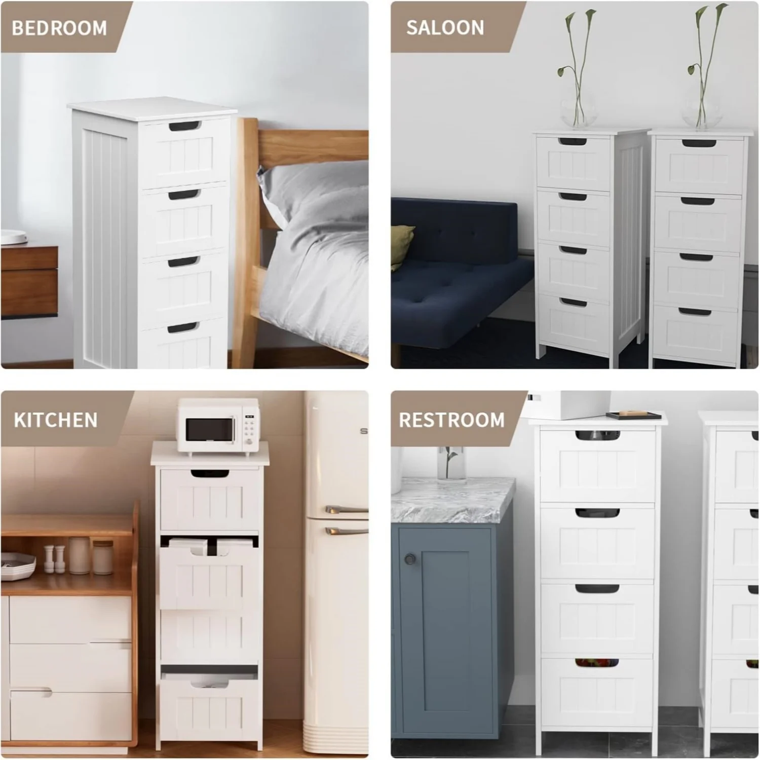 BRIEFNESS Bathroom Cabinet Bathroom Storage Cabinet PVC Freestanding Chest of Drawers with 4 Drawers Floor Vertical Cabinet