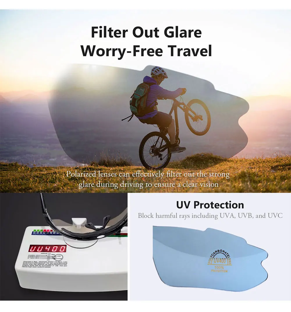 MOVIGOR 5 Lens Polarized Cycling Glasses Sports Men Sunglasses Road Bicycle Goggles Mountain Bike Riding Protection Eyewear set