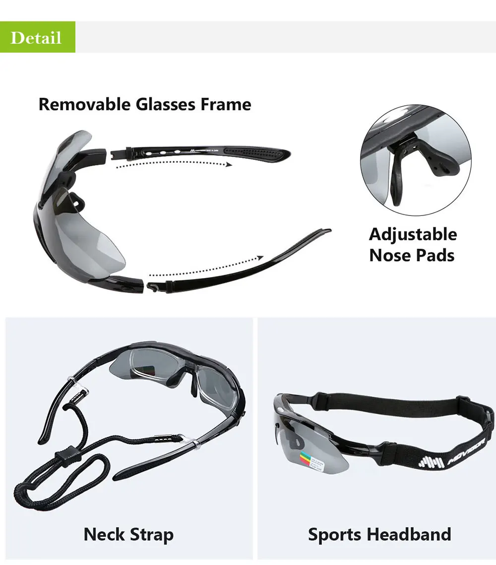 MOVIGOR 5 Lens Polarized Cycling Glasses Sports Men Sunglasses Road Bicycle Goggles Mountain Bike Riding Protection Eyewear set