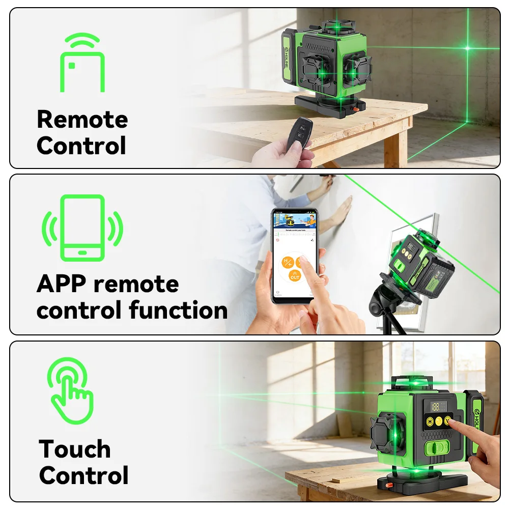 HGLINE 16 Lines Laser Level APP Remote Control Horizontal Vertical Levels Machine Power Display Laser Leveling With 100cm Tripod