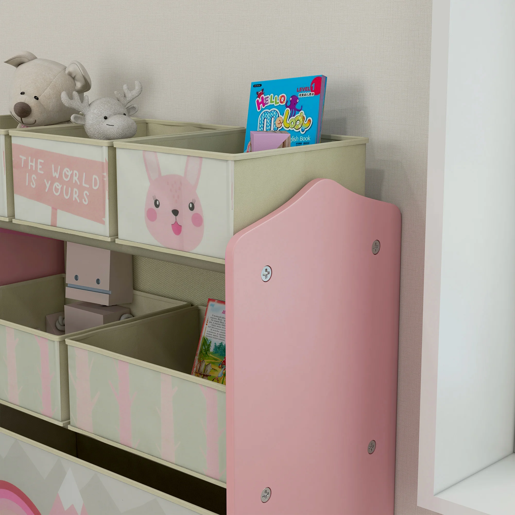ZONEKIZ Kids Storage Unit, Childrens Toy Storage Organiser, with 6 Fabric Bins, for Bedroom, Nursery, 63 x 30 x 66cm
