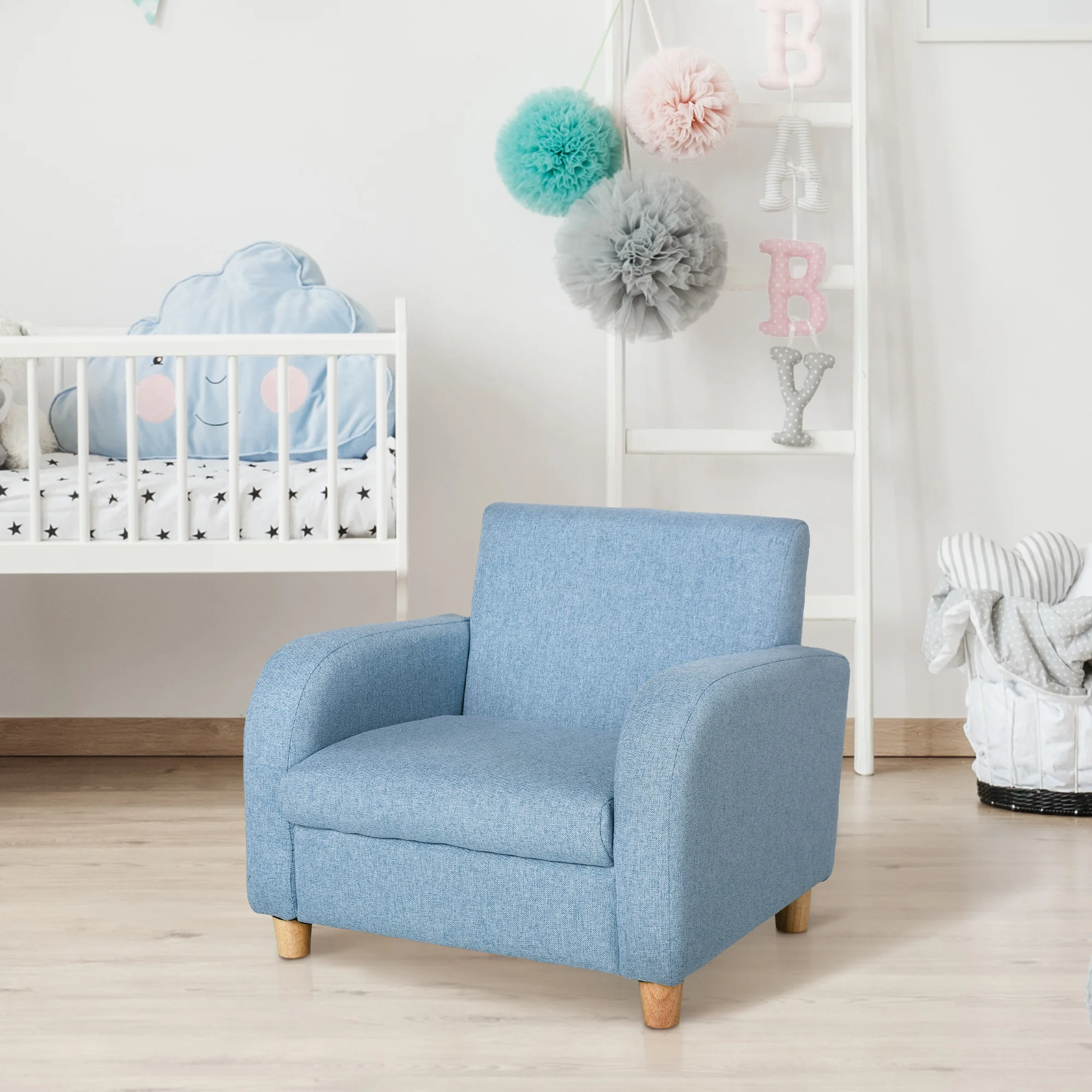 HOMCOM Children's Armchairs Toddler Chair Wood Frame Anti-Slip Legs High Back Bedroom Playroom Furniture