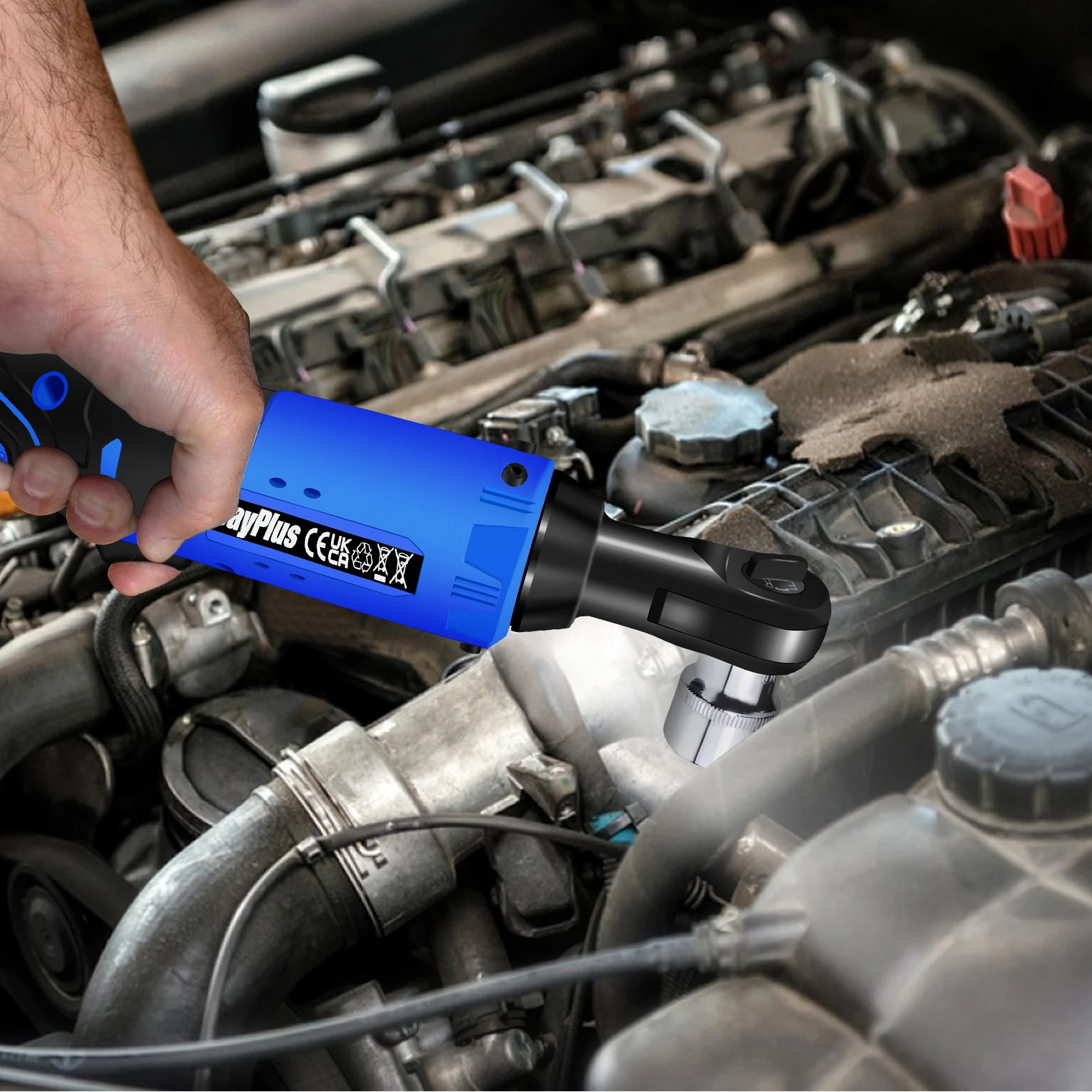 Cordless Electric Ratchet Wrench Set - 12V Power Tool Electric Wrench 3/8",High Torque 90° Power Tool